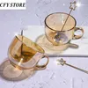 2PCS 470 ml Creative Glass Breakdeal Milk Cup z łyżką i ręcznikiem Tawny płatki owsiane kubek domowy sok sok kubek napojów napoje hkd230809