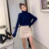 Kvinnors tröjor Trendiga vårkvinnakvinnor Casual Female Turtleneck Loose Fit Sticked tröja Solid Color Dams Knitwear Tops