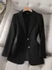 Ternos femininos Blazers Mulheres Senhoras Outono Inverno Outwear Blazer Verde Preto Bege Feminino Manga Longa Jaqueta Sólida com Seios Único Com Bolso 230808