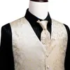 Men's Vests Hi-Tie 100% Silk Ivory Beige Champagne Gold Mens Vests Tie Hankerchief Cufflinks Set Jacquard Vine Waistcoat for Men Suit Dress 230808