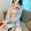 Women's Blouses Chiffon Shirt Summer 2023 Colorful Bow Loose Casual Long Sleeve Top Polo-collar Ladies Clothing YCMYUNYAN