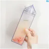 Water Bottles Plastic Clear Milk Carton Shaped Portable Drinking Sports Cups Bottle With Lid Drop Delivery Home Garden Kitchen Dining Dhjh5