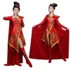 Red stage wear Chinese folk dance costume traditional gown classical performance clothing long dress for singers