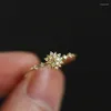 클러스터 링 Goldtutu 9k Solid Gold Crystal Ring Snowflake Shape Minimalist Simple Stacking Dainty State Solitaire