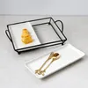 Plates Divided Fruit Tray Cake Candy Bread Pan Simple Modern 2 To 3 Grid Dim Sum Plate Iron Ceramic Combination With Handle