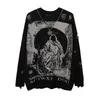 Sweaters de hombres Harajuku Sacerdote Salvation Impreso Knitwears Unisex Streetwear Hip Hop Destroyed Hole Risk Risk Sweater Men de gran tamaño 230808