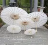 40 60cm çapında Çin Japonya Kağıt Şemsiye Geleneksel Şemsiye Bambu Çerçeve Ahşap Tutma Düğün Şarapolleri Beyaz Yapay Şemsiye