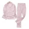 Women's Sleepwear Pink Leopard Pajamas Set Satin Women Loungewear Casual 2PCS Shirt&Pants Faux Silk Nightwear Intimate Lingerie