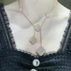 Classic Van Full Crystal Pendant Necklace Vintage Top Quality Brand Designer Five Pcs Four Leaf Clover Charm Chain For Brides Women Wedding Jewelry With Box Part