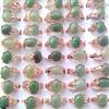 50st Natural Green Jade Rings blandad storlek för kvinnor med rosguldfärgbas