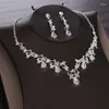 Necklace Earrings Set Luxury Heart Crystal Bridal Wedding Cubic Zircon Crown Tiaras Earring Choker African Beads Jewelry