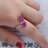 Anneaux de mariage luxe femme Rose rouge cristal mince anneau breloque couleur argent ouvert pour les femmes Vintage fleur Zircon fiançailles