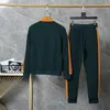 Men's new autumn fashion embroidered craft coat men's and women's trousers two-piece set T6D3