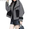 Women's Down Parkas Houndstooth Short Wool Coat Women's 2023 Spring and Autumn Jack Pocket Coat Loose Winter Black and White Wool Jacket Women's Top Z230809