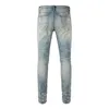 Mens Jeans Streetwear Fashion Distressed Silm Fit Light Blue Damaged Holes Tie Dye Bandana Patchwork Ripped Stretch Graffiti 230809