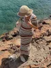 Robes décontractées de base rayé tricoté plage Maxi robe femmes automne été à manches courtes Uneck Crochet moulante fête longues robes élégant Sexy robe J2308009