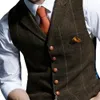 Heren Vesten Heren Vest Tweed Wollen Vest Revers Plaid Casual Slim Fit Pak Vest Bruidsjonkers Smoking Voor Bruiloft Bruin Zwart Mouwloos Jack 230808