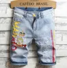 Men Blue Jeans Denim Shorts Summer Designer Men's Badge Patckwork Bleached Retro Big Size Letters Patches short Pants Trousers