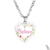 Collane con ciondolo New Inspirational Heart Shape For Women Love Hope Dream Believe Faith Lettera Catene di vetro Gioielli di moda Drop Deliv Dhixu