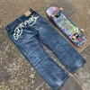 Mens Y2K Jeans för Mens High Street Hip Hop Graphic Straight Letter Print Harajuku Vintage Par Casual byxor Låg midja baggy jeans W5EQ#