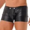 Caleçon Lingerie Sexy homme simili cuir Look humide Boxer Shorts érotique bouton pression poche bombée butin nuit Clubwear