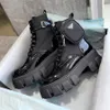 Monolith Glossy Leather Nylon Mid Length Boots Round Head Frenulum Designers Booties Leather Shoes Ankle Boot Military Inspired Combat Boot Nylon Bouch med väskor