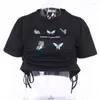 Damen T -Shirts Mode Schmetterling gedruckt Navel Crop Top Frauen O Hals lose Kurzarm Drawess T -Shirt Sommer Casual Sports