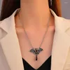 Necklace Earrings Set 3pcs/set Gothic Hip Hop Y2k Jewelry Bat Cross Pendant Necklaces Vintage Crystal Choker For Women Girls Party