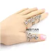 Klusterringar Ny gotisk punkrock Rhinestone Cross Knuckle Joint Armor Long FL Justerbar fingergåva för kvinnor flicka mode smycken dh4q7