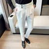 Men's Pants Autumn Winter Pantalones Hombre High waist Waffle Business Casual Suit Pants For Men Clothing Slim Fit Formal Wear Trousers 36 230808