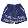 Rhude Mens Atlético Malha Curto Homens Mulheres de Alta Qualidade Clássico Praia Moda Designer Casual Rua Hip Hop Shorts Azul Verde e Vermelho Tamanho S-XL