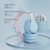 Echome trådlösa hörlurar RGB Lighting Cat Ear Bluetooth Dual Mode Cute Gaming Headset Support 3,5 mm Plug med löstagbar mic HKD230809