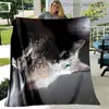 Couvertures emmailloter 3D dessin animé chat gris motif flanelle jeter couverture roi doux et mignon chaud bureau à domicile canapé-lit décoration voyage camping cadeau pour enfants Z230809