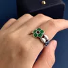 New Vintage Letter Green Enamel Flower Open Ring Style Light Luxury Fashion Women MEN Jewelry Gifts With Box CGR6 --08