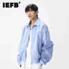 Men's Jackets IEFB Shirt Jacket Wear Spring Casual Short Blue Stripe Waist 2023 Turn down Collar Loose Zipper Male Tops 9A7028 230809