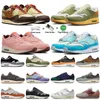 حذاء الجري Nike Air Max Airmax 1 1s Patta Waves نويز أكوا مونارك أسود Rush Maroon 1s 87 حذاء رياضي Sean Wotherspoon Cactus Jack