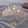 Wedding Hair Jewelry diezi luksus elegancka elegancka królowa księżniczka tiara korona fioletowa różowa kryształowa tiara dla kobiet