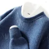 メンズセーター2023スタイルのセーターメンズレースラウンドネックシックニット編みの純ウールジャンパープルオーバーマントップスーテロホンブル