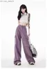 Pantalon Femme Capris Harajuku Taille Haute Vintage Violet Loose Fit Jeans Printemps Eté Femme Y2K Jambe Large Sac Street Denim Pantalon Z230809