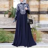 Casual Dresses Women Muslim Dress Kaftan Arab Jilbab Abaya Islamiska spetsstitching maxi formell tillfälle kväll lös