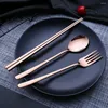 Dinnerware Sets 3Pcs/set Tableware Reusable Travel Cutlery Set Camp Utensils With Stainless Steel Spoon Fork Chopsticks For Indoor Outdoor