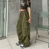 Women's Pants Capris Y2k Women's Street Clothing Cargo Pants Vintage Fashion High Waist Pocket Pants Women's Loose Sports Pants Wide Leg Jogging Pants Z230810