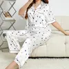 Pijamas femininos verão cetim preto com estampa de leopardo 5xl plus size calças pijamas moda casual terno feminino pijamas para casa