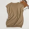Kvinnors tröjor Spring Summer O Neck Cap Sleeve Ice Silk Bottom Skjorta tunn sektion Cool enkel fast färg stickad tröja damer
