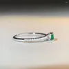 Cluster Ringen Mode Groen Gekleurde Zirkoon Emerald Cut Solitaire CZ 925 Sterling Zilveren Bruiloft Verloving Voor Vrouwen