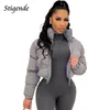 Damesjassen Stigende Katoen Gewatteerde Jas Dames Patchwork Puffer Parka Uitloper Effen Kleur Winter Warme Rits Crop Top Jas Chaqueta Mujer 230808