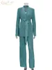 Abiti da donna Blazer Clacive Autumn Green Pantaloni a pieghe Set Bodycon Fessura Pantaloni Fashion Lace Up Blazer a maniche lunghe 2 pezzi Set s Abiti 230809