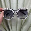 Sunglasses Fashion DIY Handmade Oval Women Ladies Diamond Pearl Oversized Designer Eyewear UV400