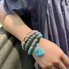 Strand 4 unids/set pulseras bohemias Charm Beads Wrap brazaletes para mujeres Boho flor hoja borla brazalete multicapa