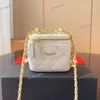 Två små gyllene bollar Kvinnor Designer Vanity Box Bag Mini Cosmetic Case Gold Metal Hardware Matelasse Chain Cross Body Shoulder Handbag Lovely Purse 10x7x9cm